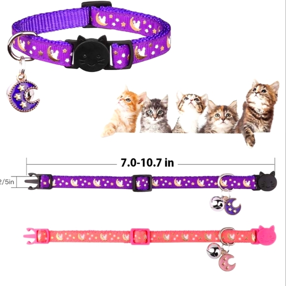 Baeuppit 2-PCS Breakaway Cats Collars with Moons Stars Bell & Glow in The Dark - Picture 5 of 7